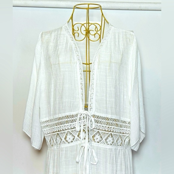 NEW Boho White Lace Beach Dress Coverup with Flutter Sleeves & 2-Tie Front, OS - Picture 9 of 13
